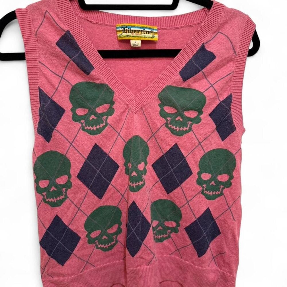 Target x Libertine Women's Pink Skull Cotton Y2K 2000s Rare Sweater Vest